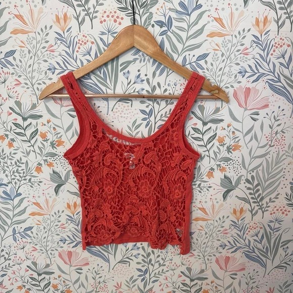 Aeropostale Tops - Vintage Y2K Aeropostale Coral Pink Crochet Lace Crop Tank
